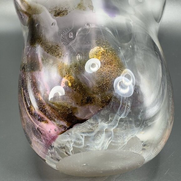 Hand Blown Venetian Art Glass Vase Vessel Hand Made Glass Iridescent Speckled - Picture 9 of 16